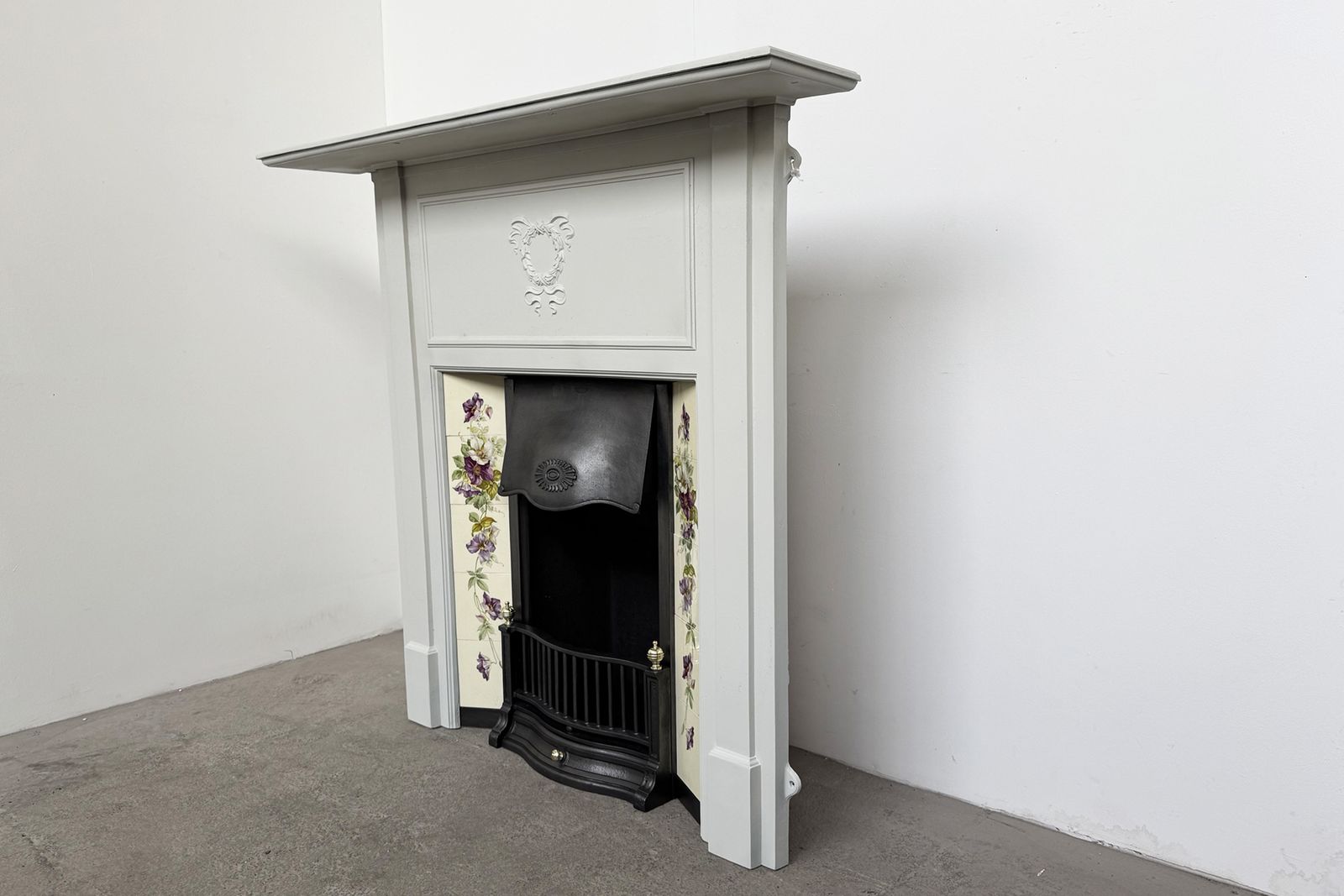 Large Original Antique Edwardian Cast Iron Combination Fireplace photo for sale