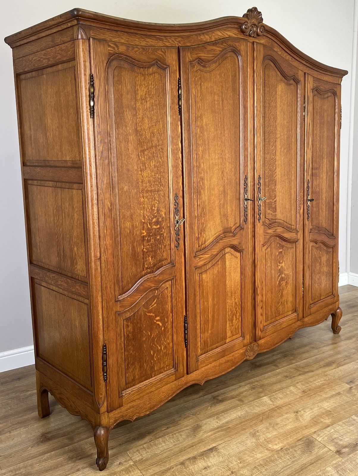 Wardrobe Vintage French Louis XVI Style Four Door Oak Carved Armoire Lot 6080 photo for sale