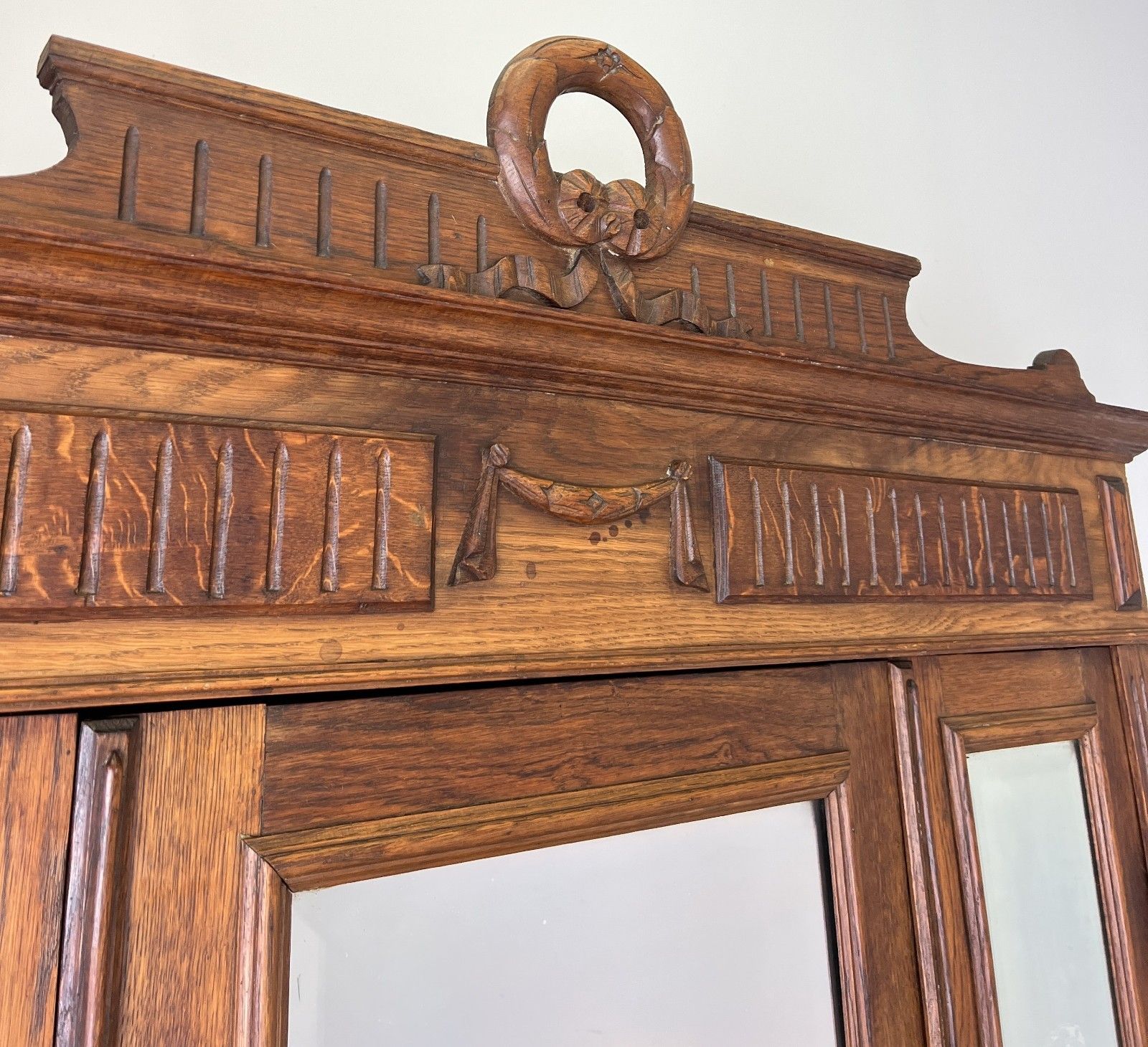 Wardrobe Antique French Two Door Oak Mirrored Carved Armoire Cabinet Lot 6082 photo buy
