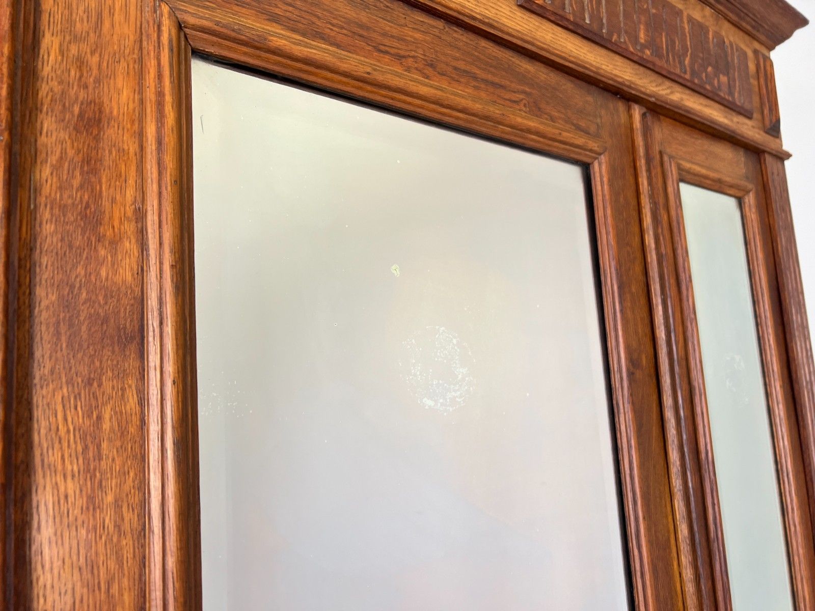 photo for sale Wardrobe Antique French Two Door Oak Mirrored Carved Armoire Cabinet Lot 6082