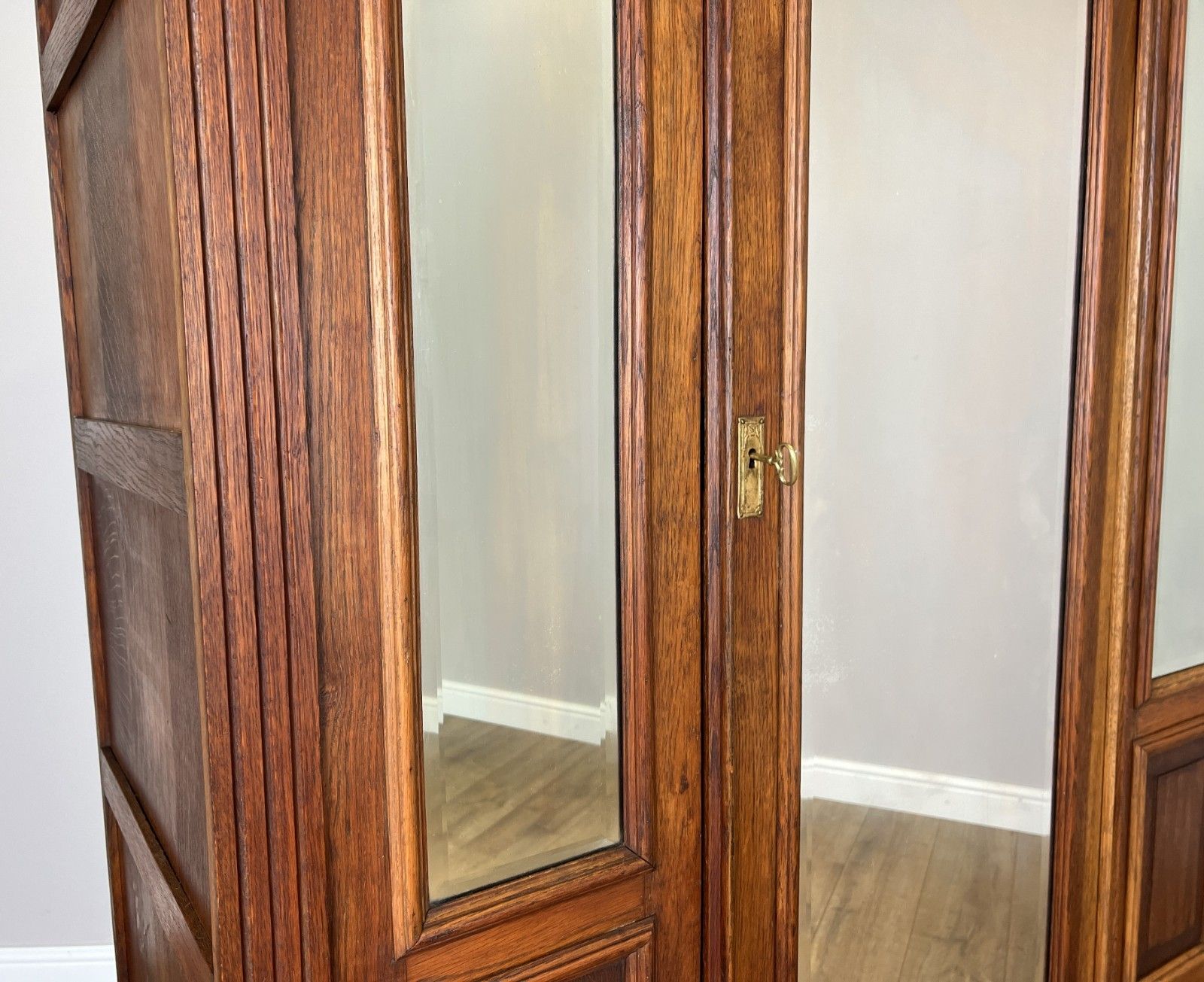 Furniture Wardrobe Antique French Two Door Oak Mirrored Carved Armoire Cabinet Lot 6082 photo
