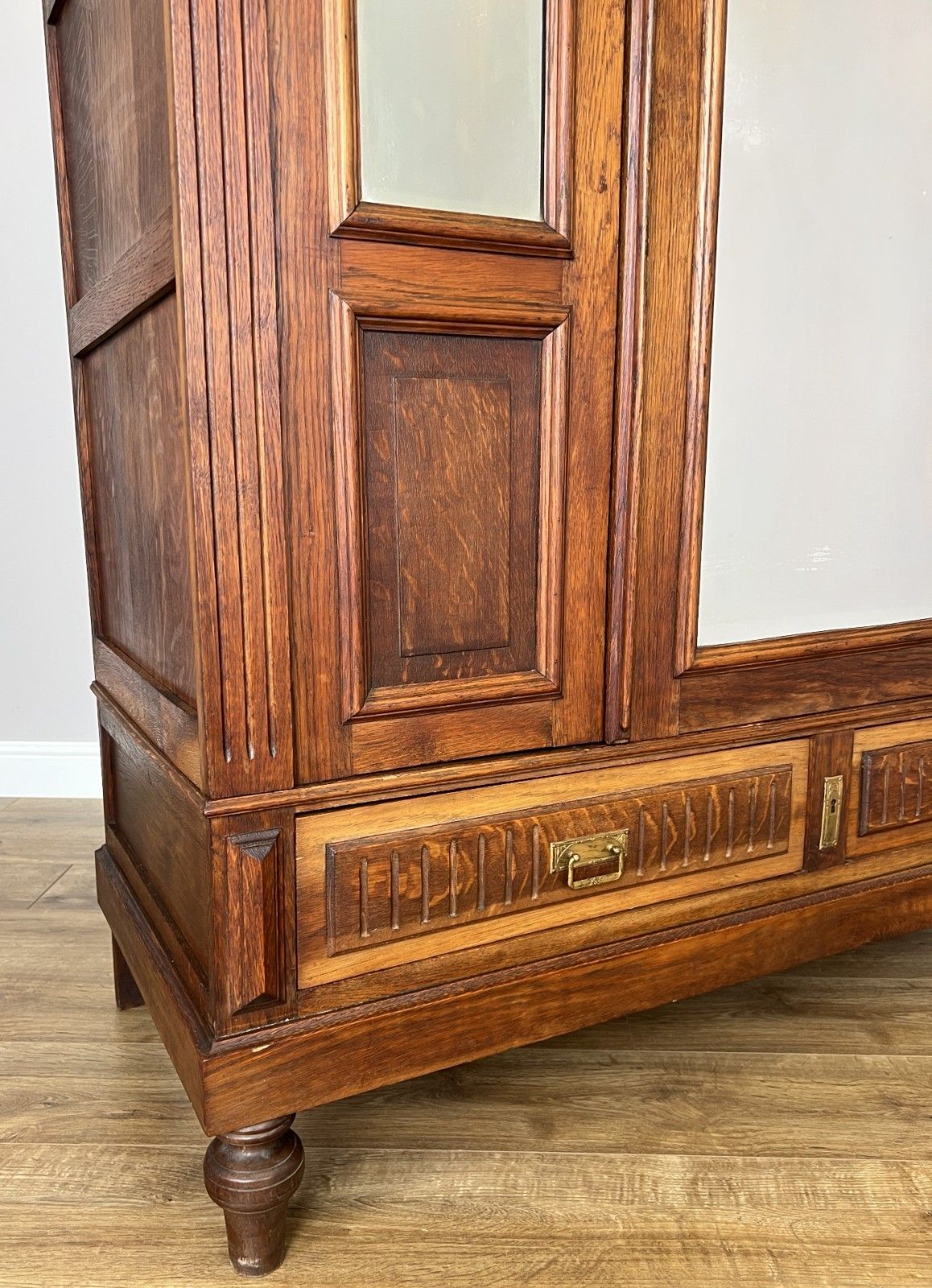 749.0 Wardrobe Antique French Two Door Oak Mirrored Carved Armoire Cabinet Lot 6082 photo