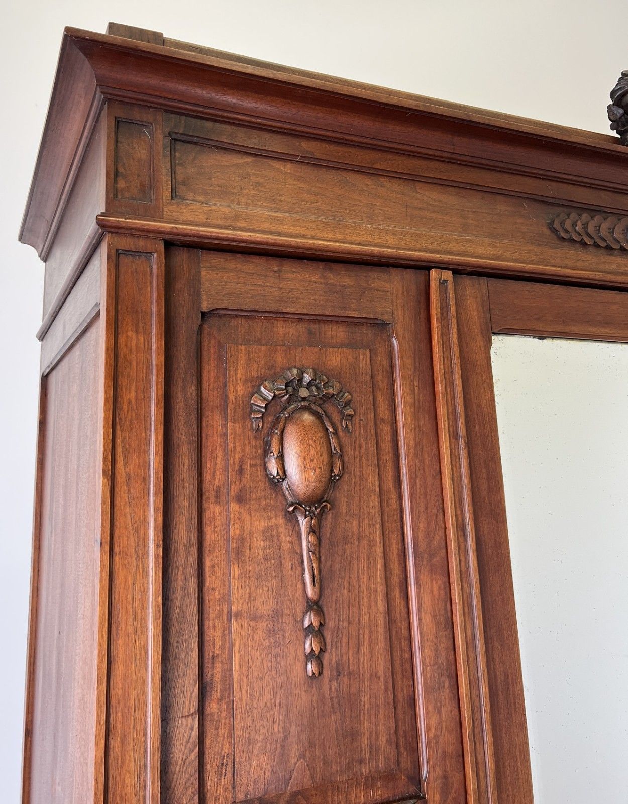 Wardrobe Antique French Walnut Two Door Mirrored Carved Armoire Cabinet Lot 6083 photo Furniture