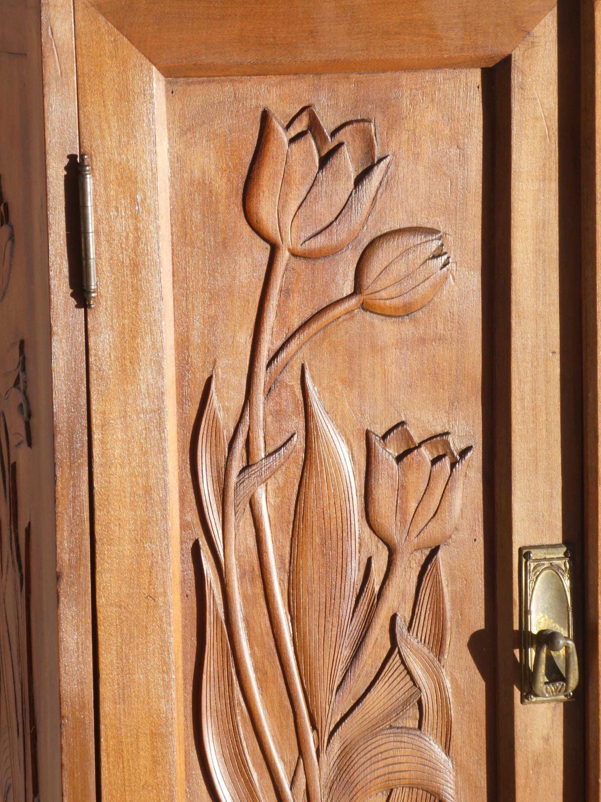 Antique Art Nouveau Carved Cabinet With Floral Details, Wooden Wall Chest, Medicine Cabinet, Apothecary With Tulips photo 1185.0