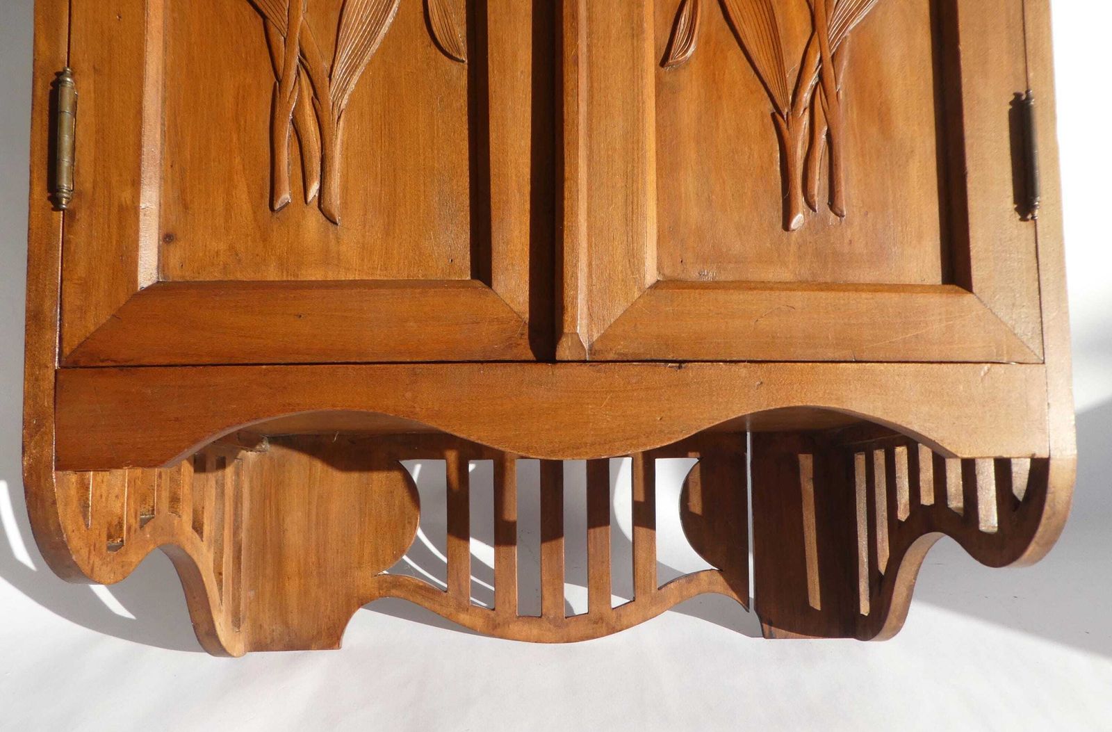 photo furniture Antique Art Nouveau Carved Cabinet With Floral Details, Wooden Wall Chest, Medicine Cabinet, Apothecary With Tulips