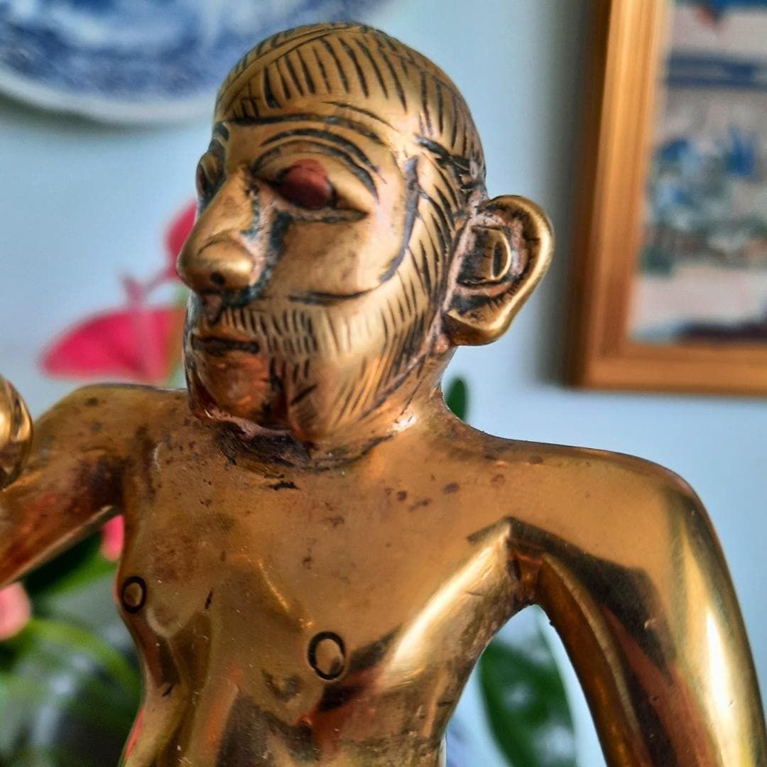 Mid Century Indian Solid Brass Folk Style Statue Of A Raj's Soldier Copper Eyes H 6.5'' Unique photo for sale