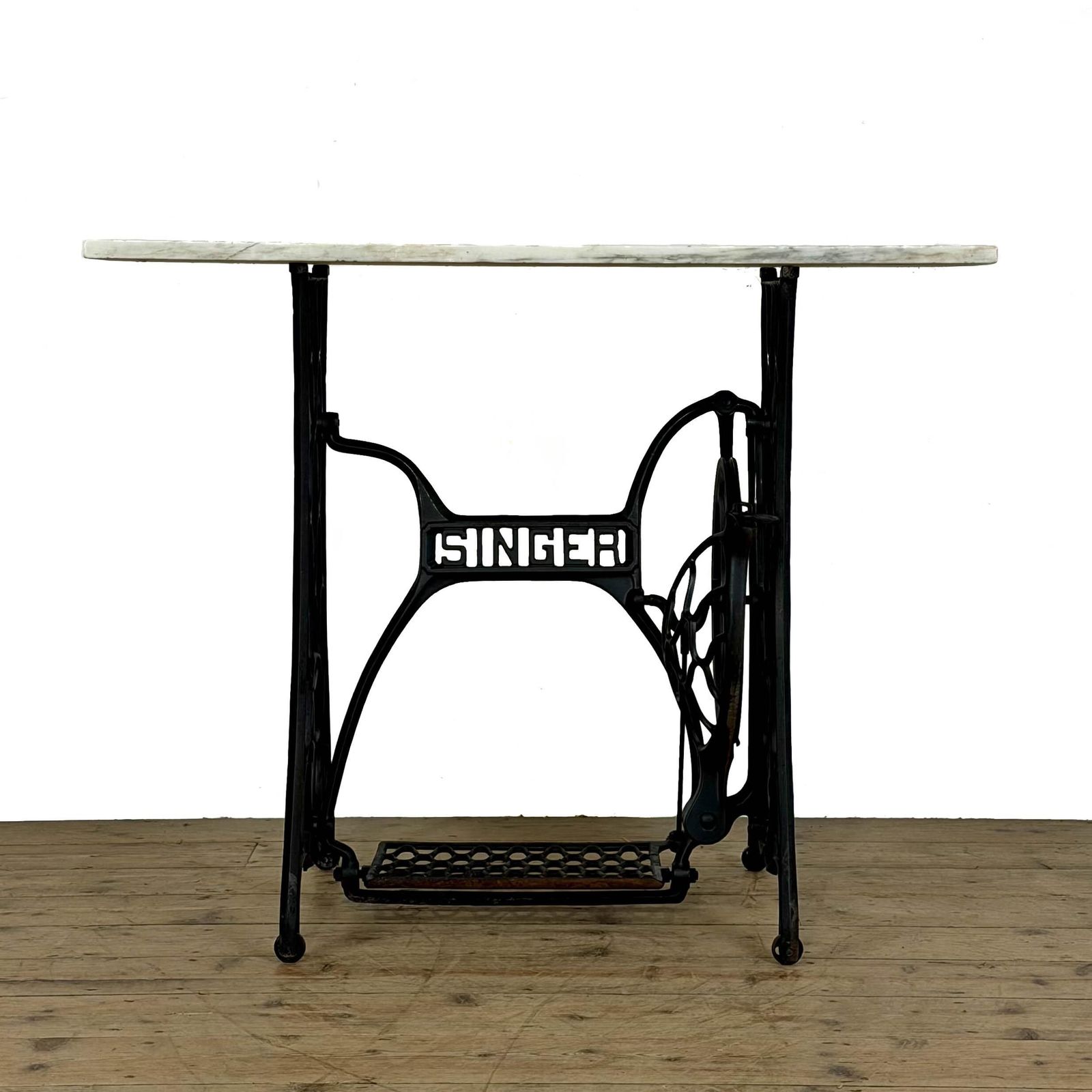 Antique Singer Sewing Machine Table With Marble Top | Antique Furniture | Oak Topped Table | Pub Table photo furniture