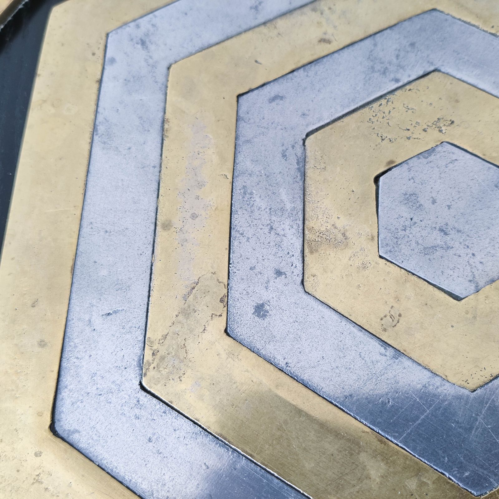 Home Decor Pair Of David Marshall Brutalist 1980s Large Hand Cast Brass And Aluminium Large Trivets/Trays photo