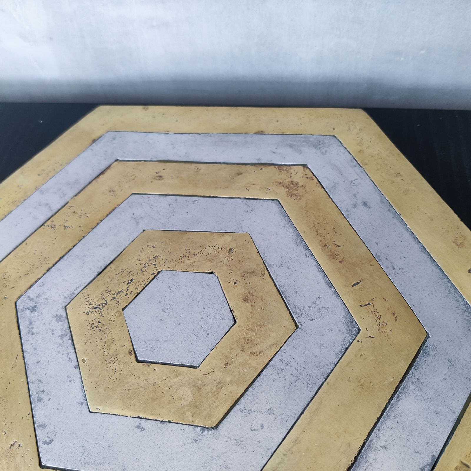 photo buy Pair Of David Marshall Brutalist 1980s Large Hand Cast Brass And Aluminium Large Trivets/Trays