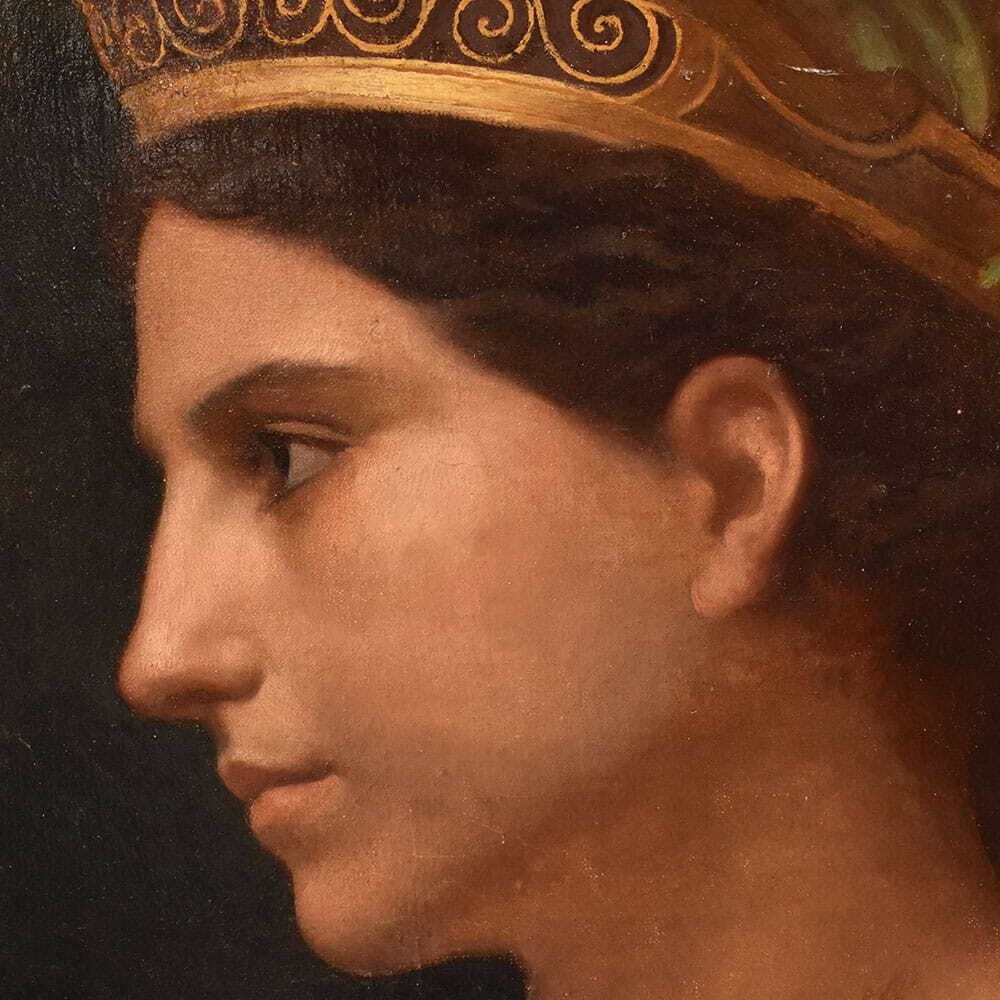Antique Woman Portrait Painting, Young Woman, Oil On Canvas, XIX Century. photo vinterior