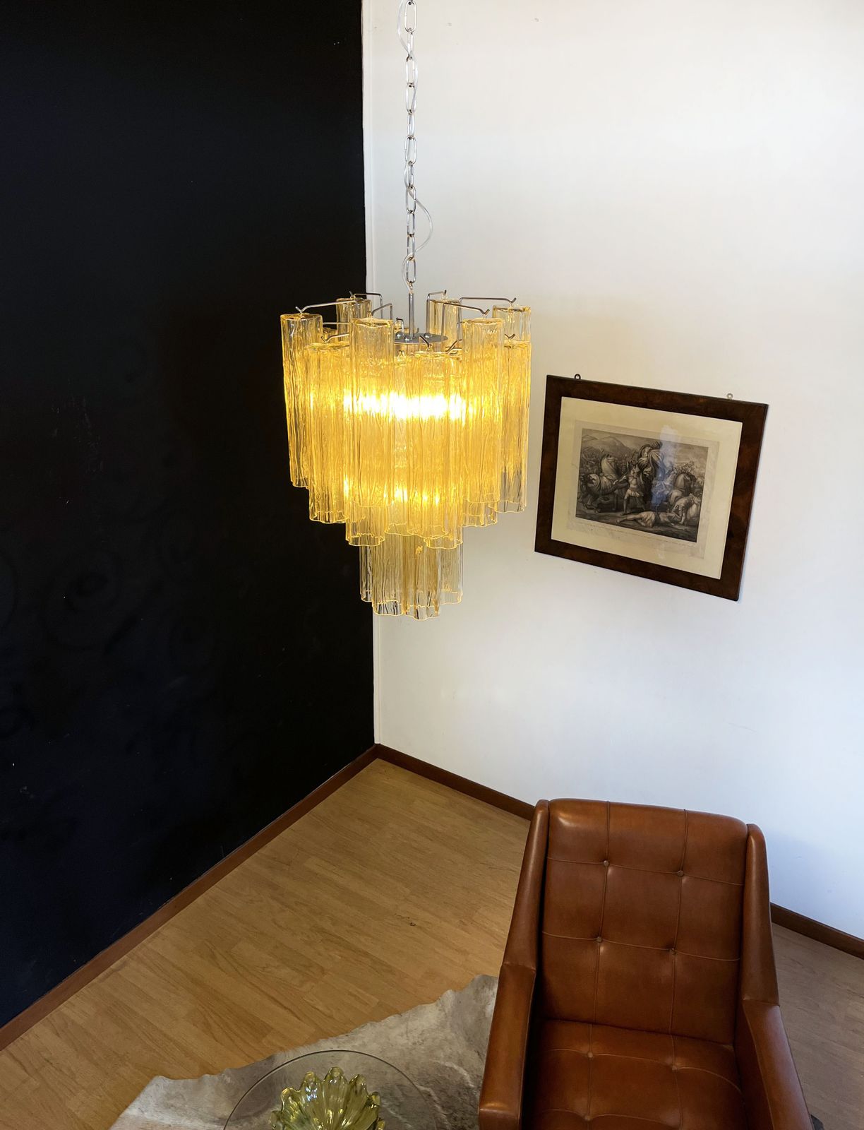photo furniture Fantastic Murano Clear Amber / Gold Glass Tube Chandelier