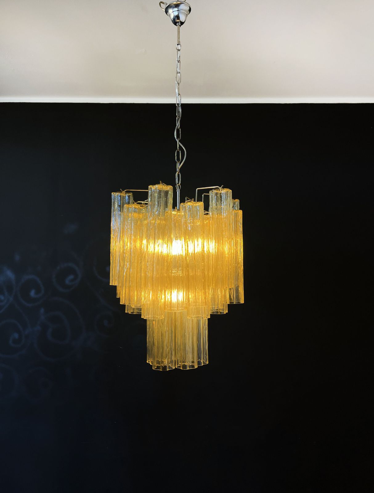 Lighting Fantastic Murano Clear Amber / Gold Glass Tube Chandelier photo