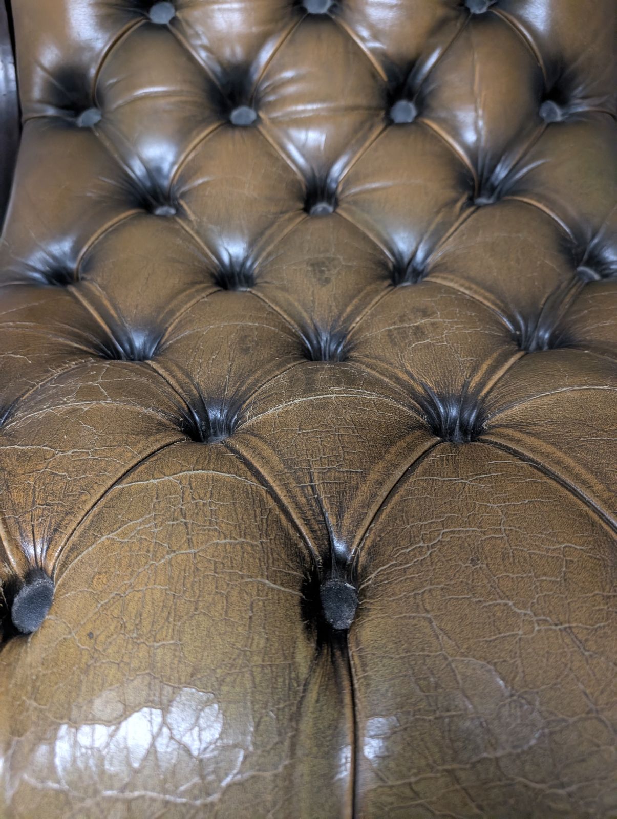 photo furniture Vintage English Chesterfield Armchair Green Leather Club Chair 1970s