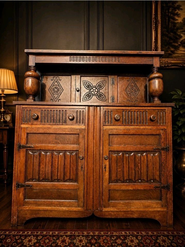 Rare Carved Oak Welsh Dresser Cabinet Vintage Large Uk Delivery
