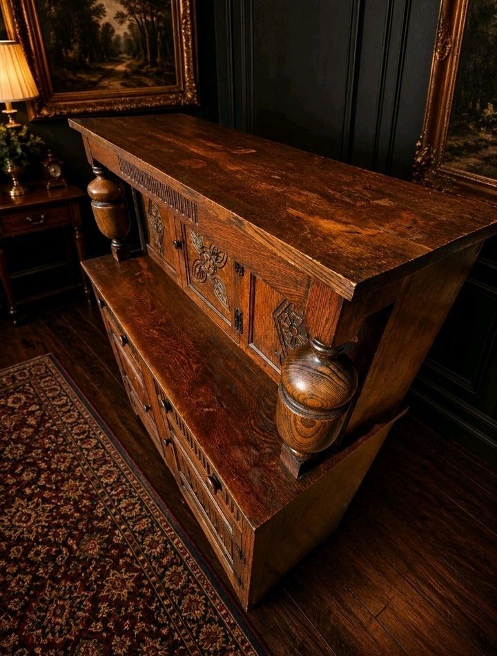 Rare Carved Oak Welsh Dresser Cabinet Vintage Large Uk Delivery photo vinterior