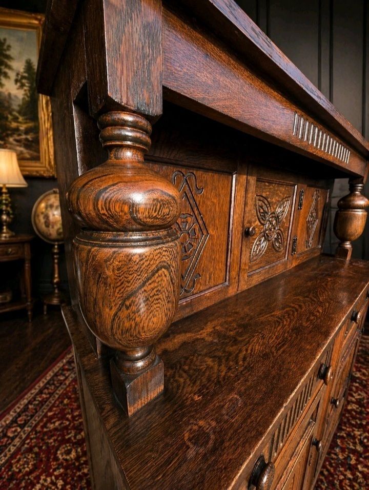 photo furniture Rare Carved Oak Welsh Dresser Cabinet Vintage Large Uk Delivery