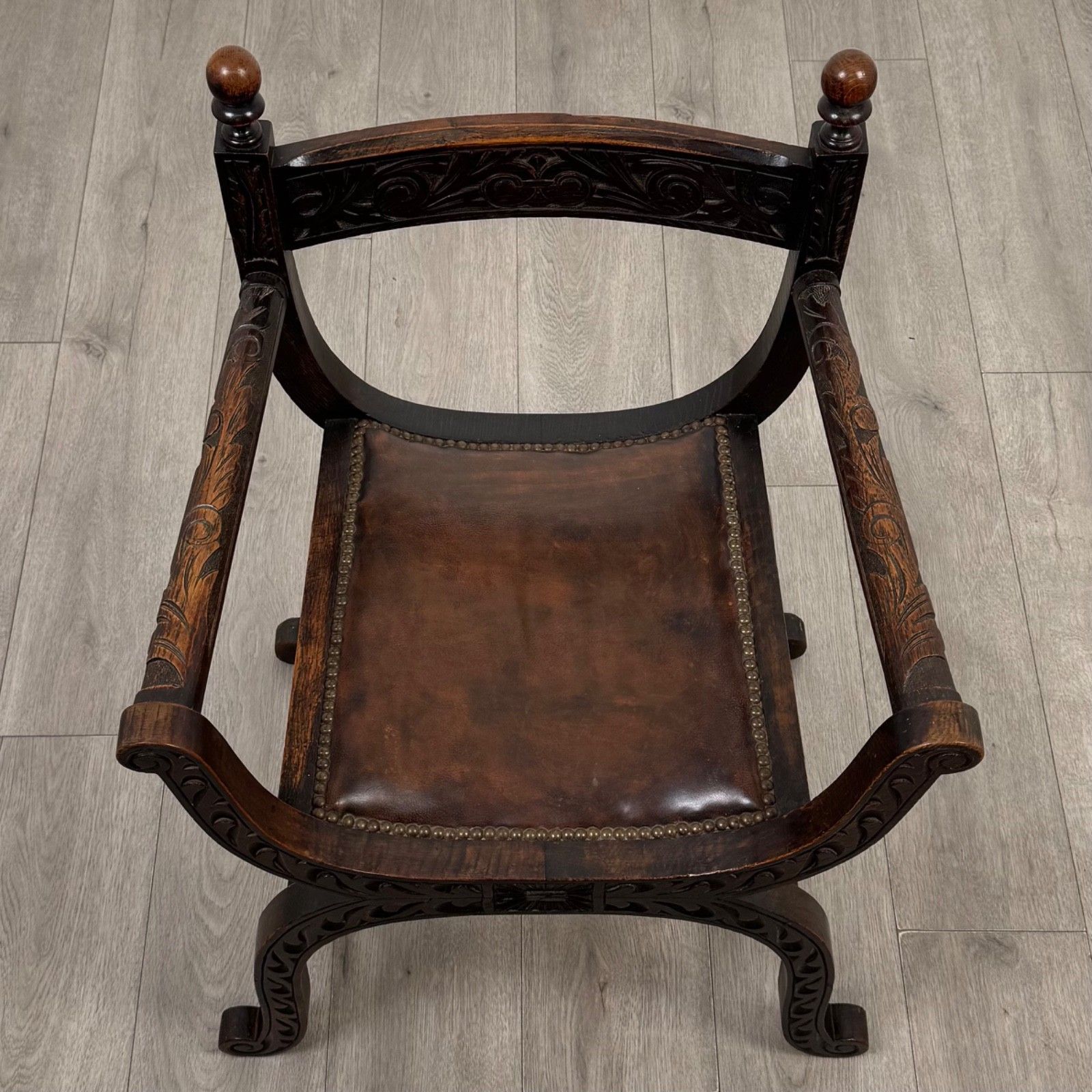photo vinterior Antique 19th Century Victorian Savonarola Chair In Oak ( Af 5683 )