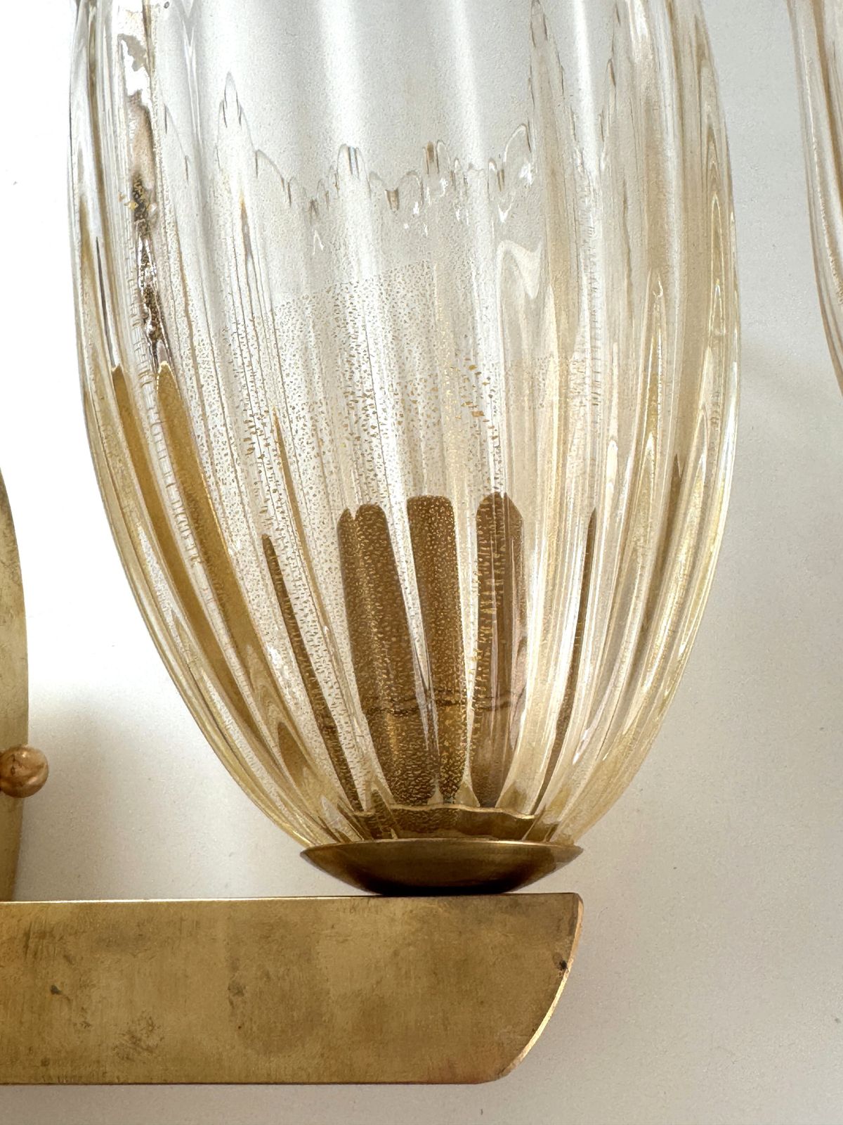 photo buy Italian Brass And Murano Glass Wall Lights Or Sconces In Art Deco Style, 1990s