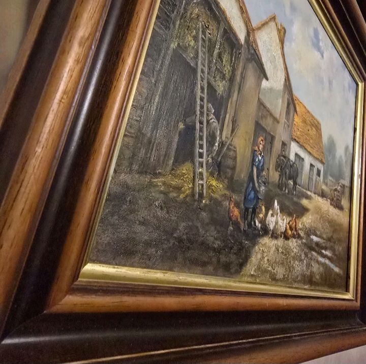 Stunning Signed Original Farmyard Oil Painting Rustic Country Scene Framed Art photo 259.99