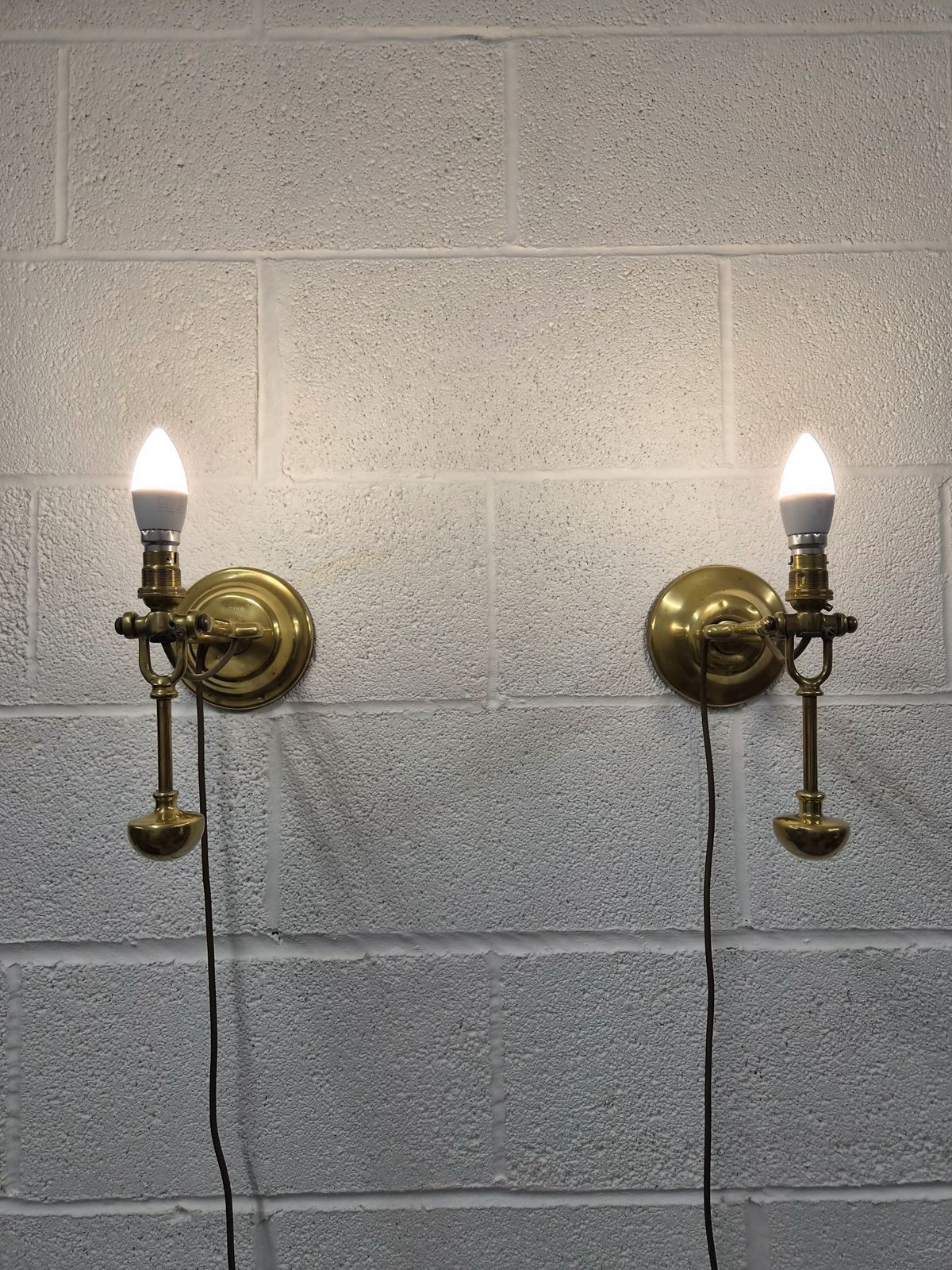 Matched Pair Of Antique Brass Maritime Gimbal Wall Sconces Or Table Lamps  Playmit & Mcgeoch photo Lighting