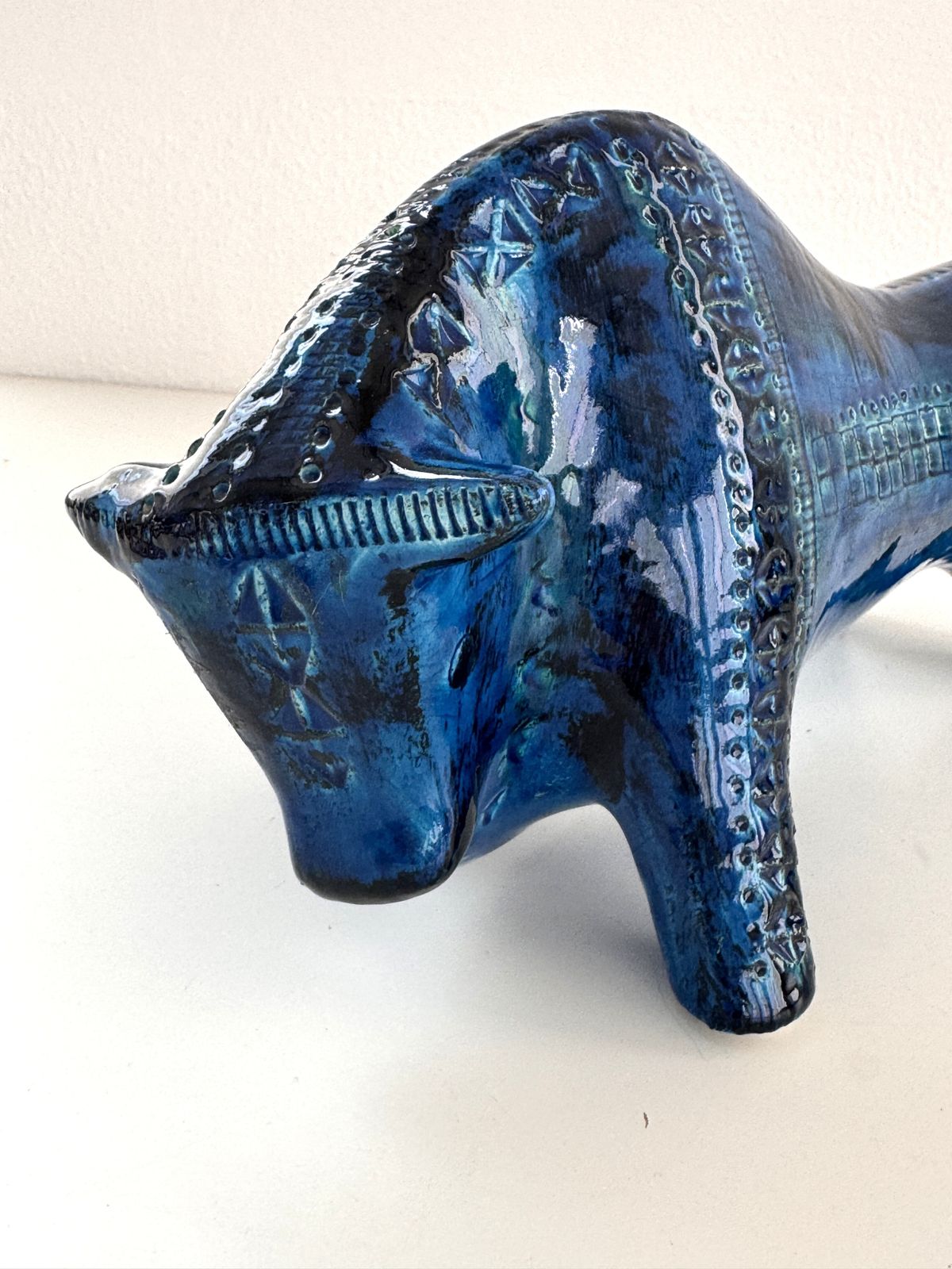 740.0 Italian Midcentury Ceramic Bull Rimini Blu By Aldo Londi For Bitossi, 1960s photo