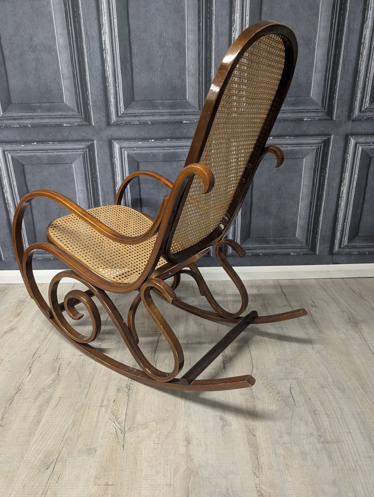 Thonet Style Vintage Bentwood Rocking Chair Rattan Cane photo vintage