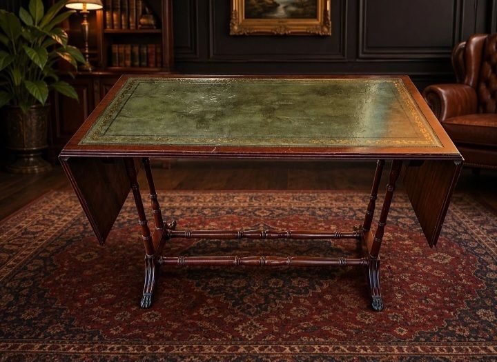 Rare Shaw Of London Leather Top Table Mahogany Drop Leaf Regency
