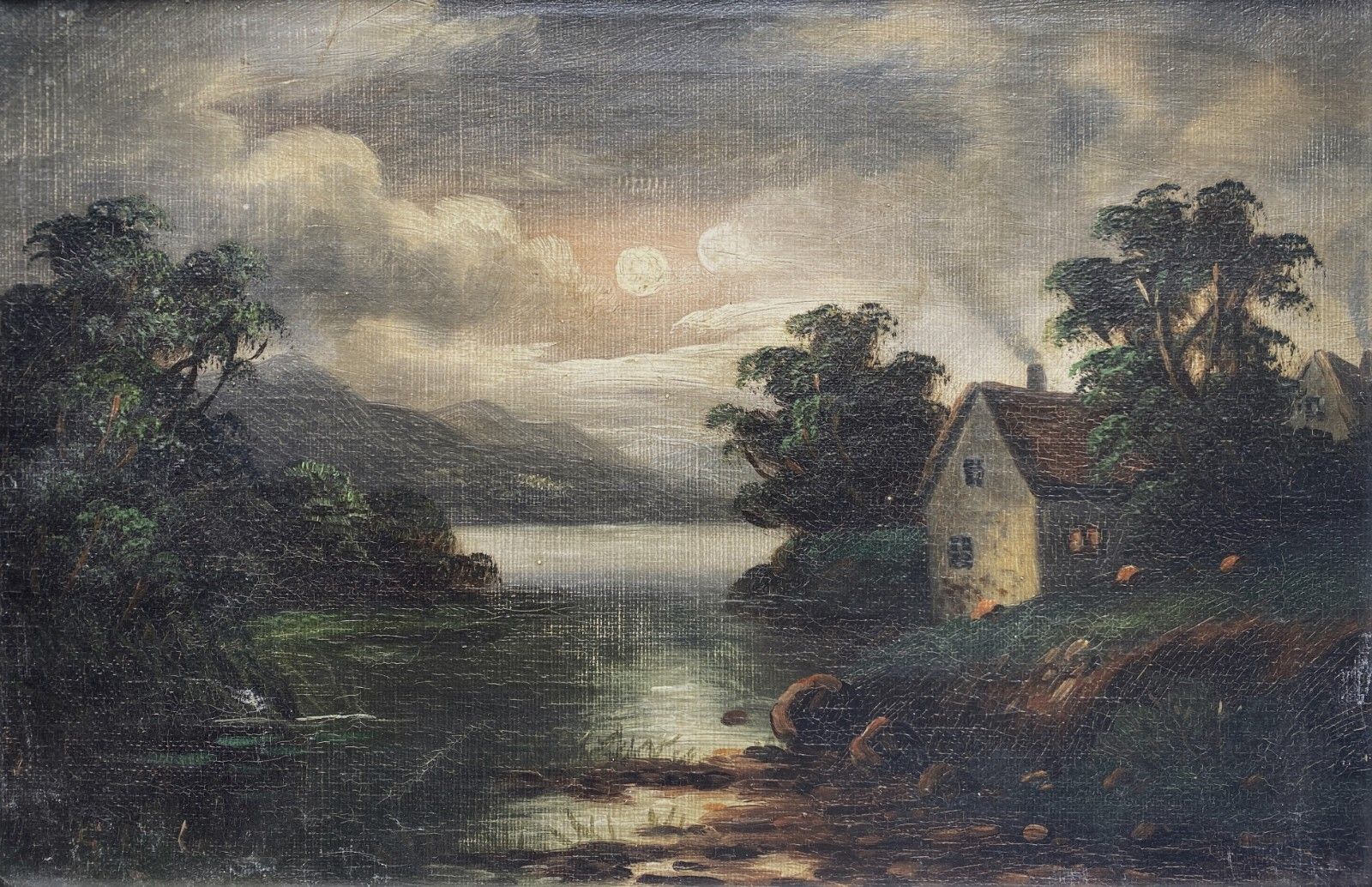 George Cole (1810 1883) Superb Moonlit Highland Loch Landscape Oil Painting 1of2 photo furniture