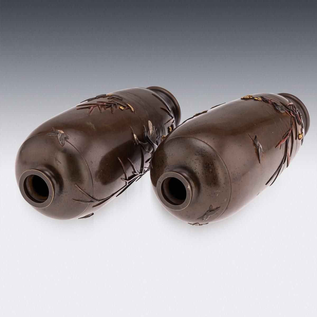 Antique 19thc Japanese Meiji Period Pair Of Inlaid Bronze Ovoid Vases By Miyabe photo buy