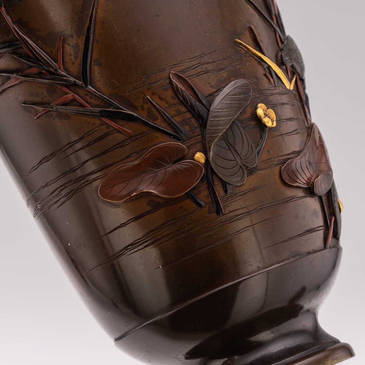 photo vinterior Antique 19thc Japanese Meiji Period Pair Of Inlaid Bronze Ovoid Vases By Miyabe