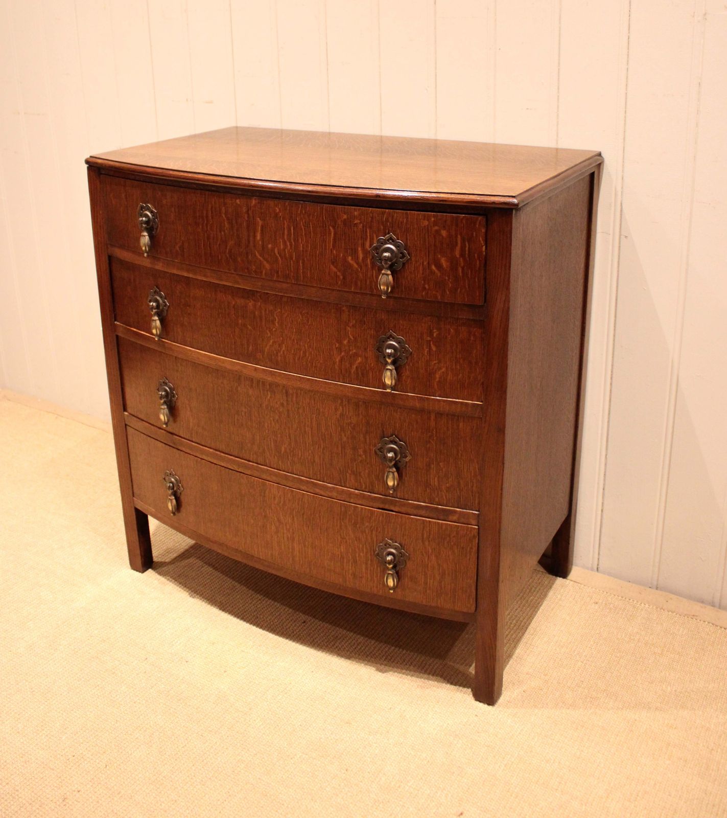 Oak Bow Front Chest Of Drawers photo for sale