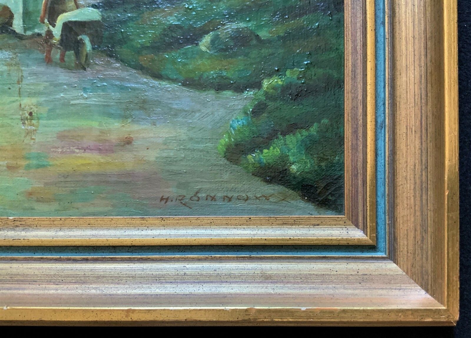photo furniture Unusual Original Signed Mid 20thc Oil On Canvas Village Painting