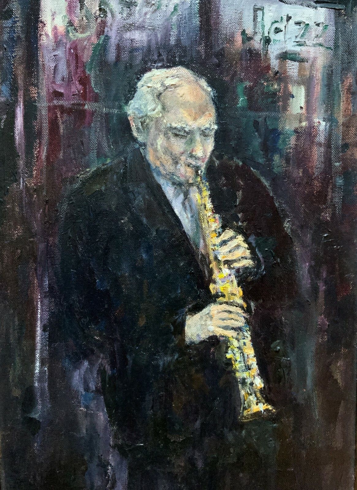 A Jazz Musician Original Contemporary Impressionist Oil Portrait Painting photo Art