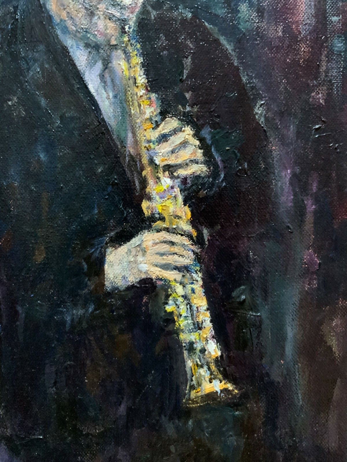 A Jazz Musician Original Contemporary Impressionist Oil Portrait Painting photo vintage