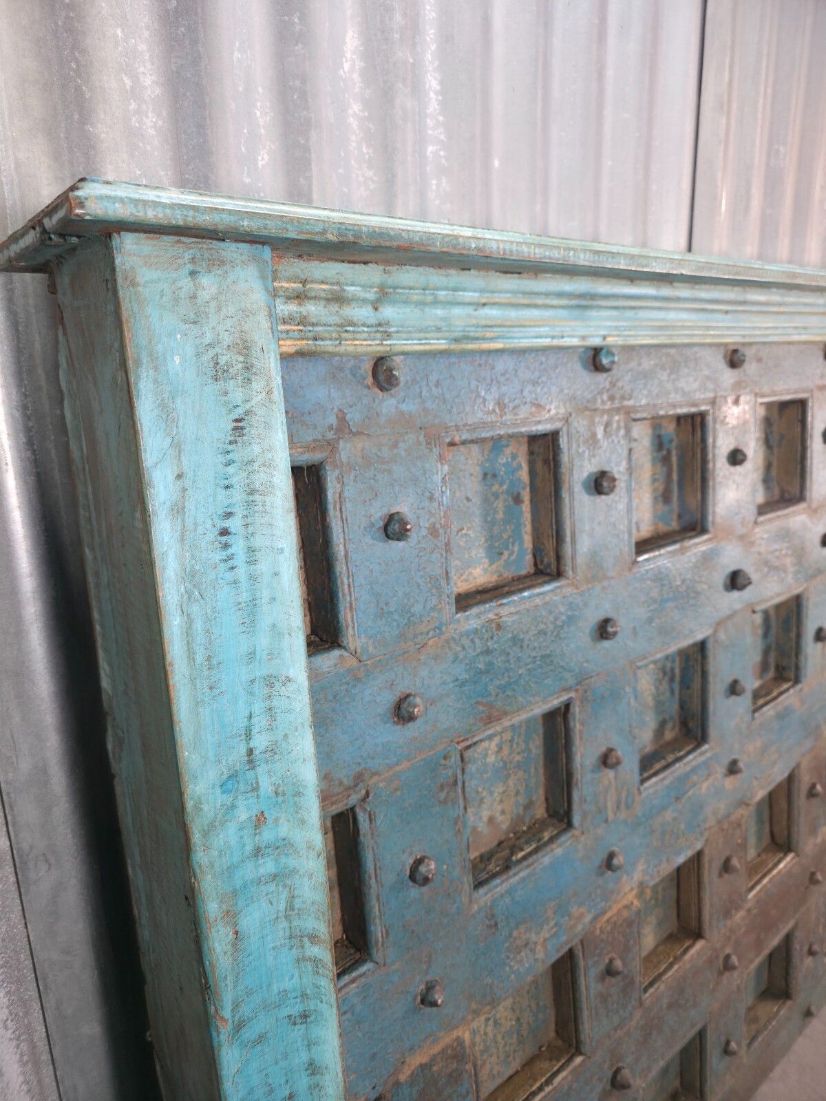 Antique Vintage Rustic Reclaimed Indian Wooden King Size Double Bed Headboard photo 595.0