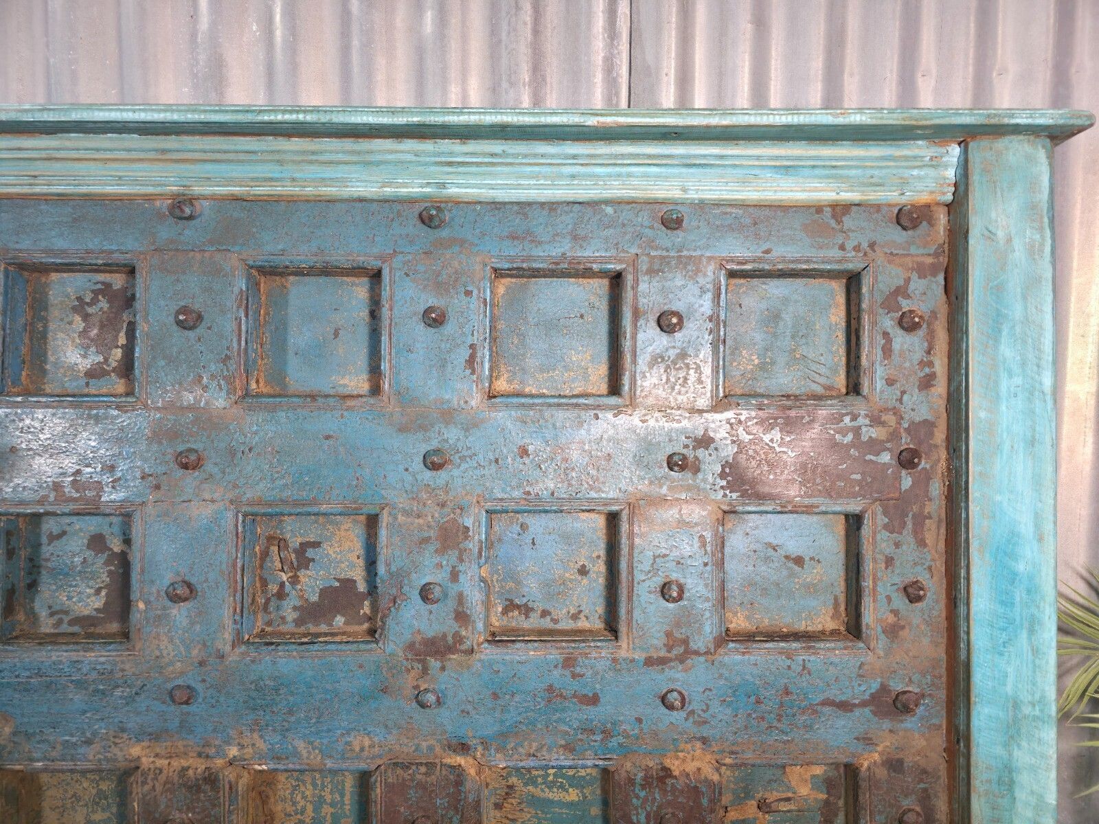 Antique Vintage Rustic Reclaimed Indian Wooden King Size Double Bed Headboard photo vinterior