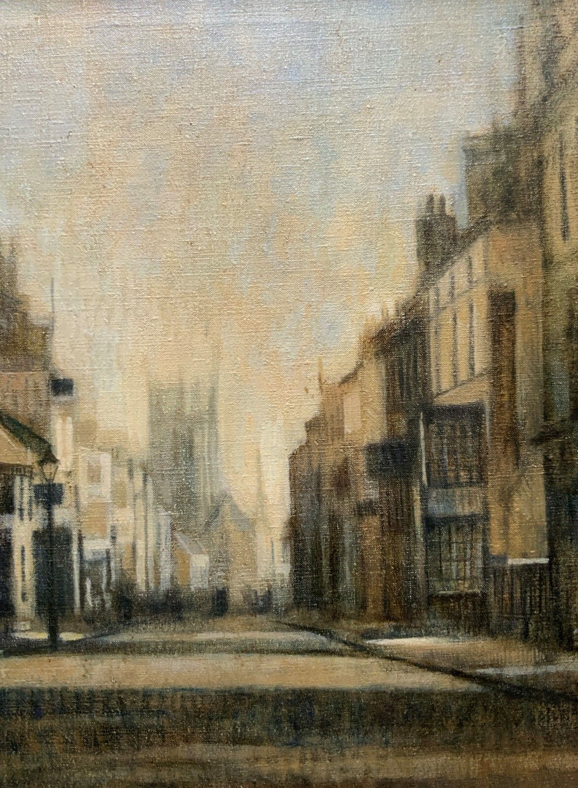 Stunning Original Mid 20thc Vintage Impressionist Town Street Oil Painting photo for sale