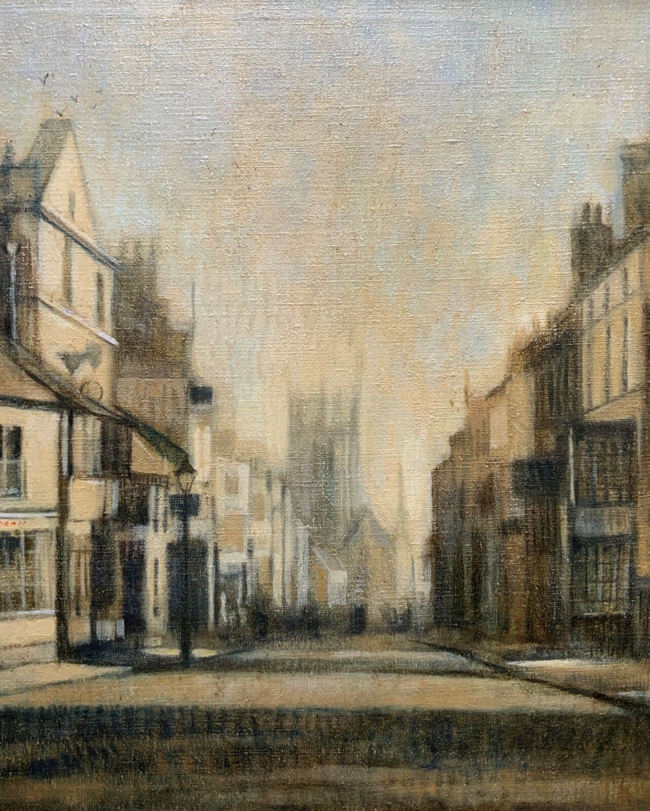 Stunning Original Mid 20thc Vintage Impressionist Town Street Oil Painting photo Art