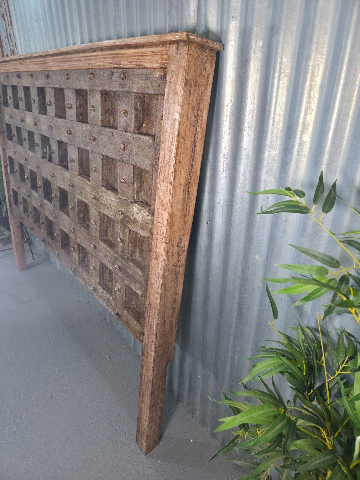 Antique Vintage Rustic Reclaimed Indian Wooden King Size Double Bed Headboard photo Furniture