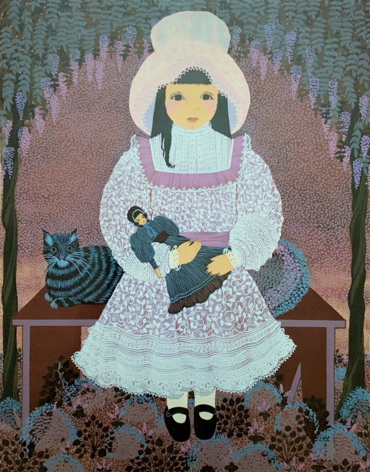 Patricia Barton (B.1920) Beautiful Artist's Proof Print Of A Little Girl & Doll photo furniture