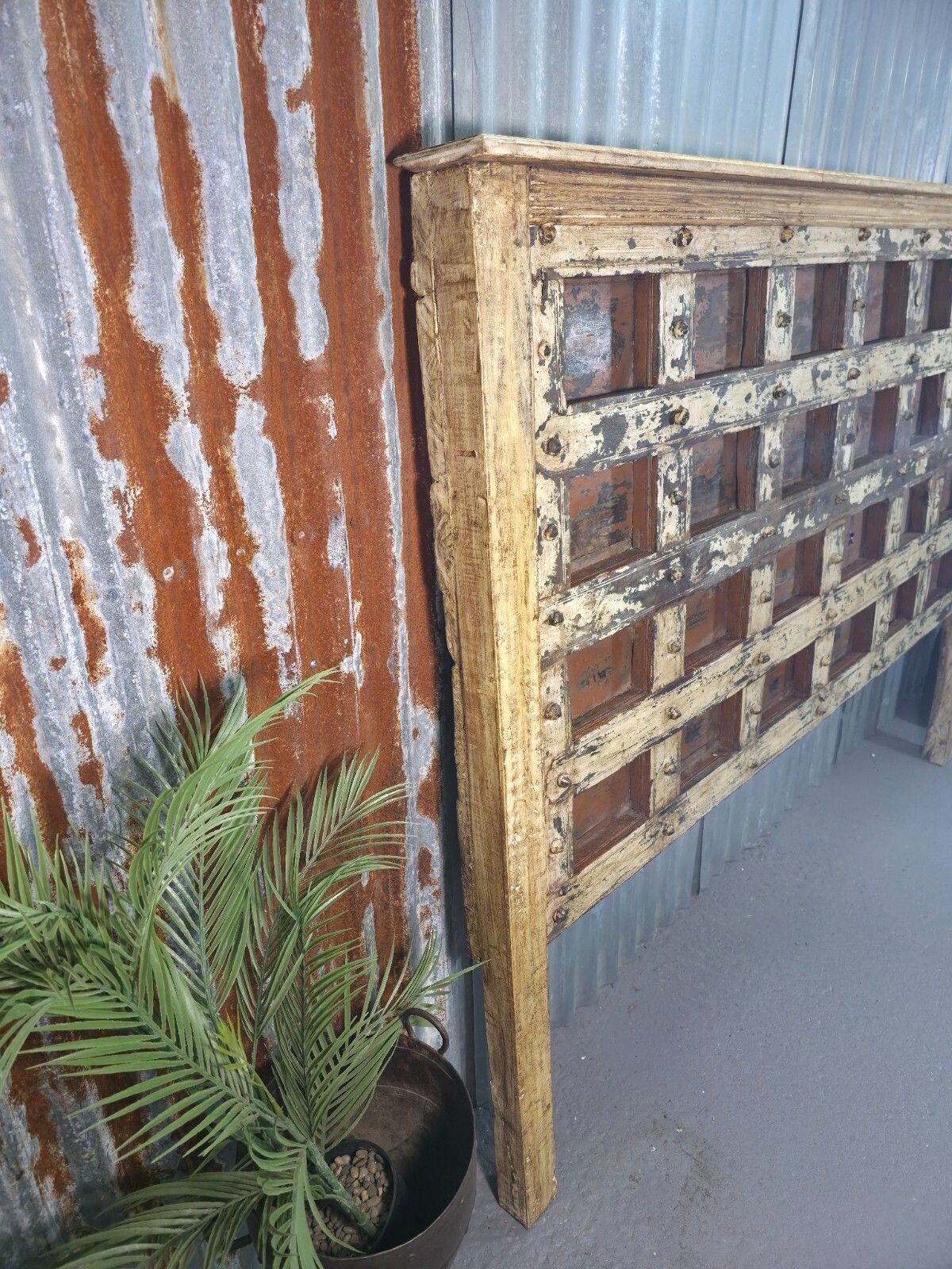 Antique Vintage Rustic Reclaimed Indian Wooden King Size Double Bed Headboard photo 595.0