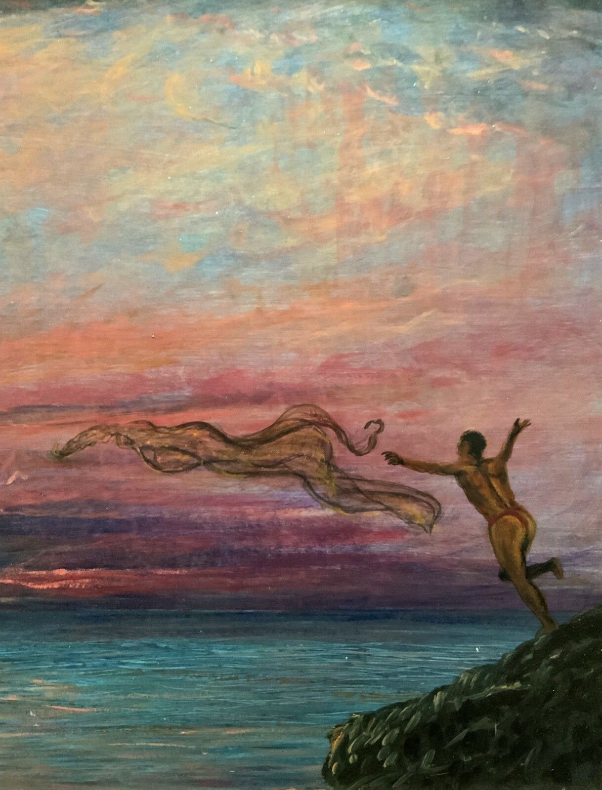 photo furniture 'The Last Throw' Original Signed 1972 Vintage Seascape Oil On Board Painting