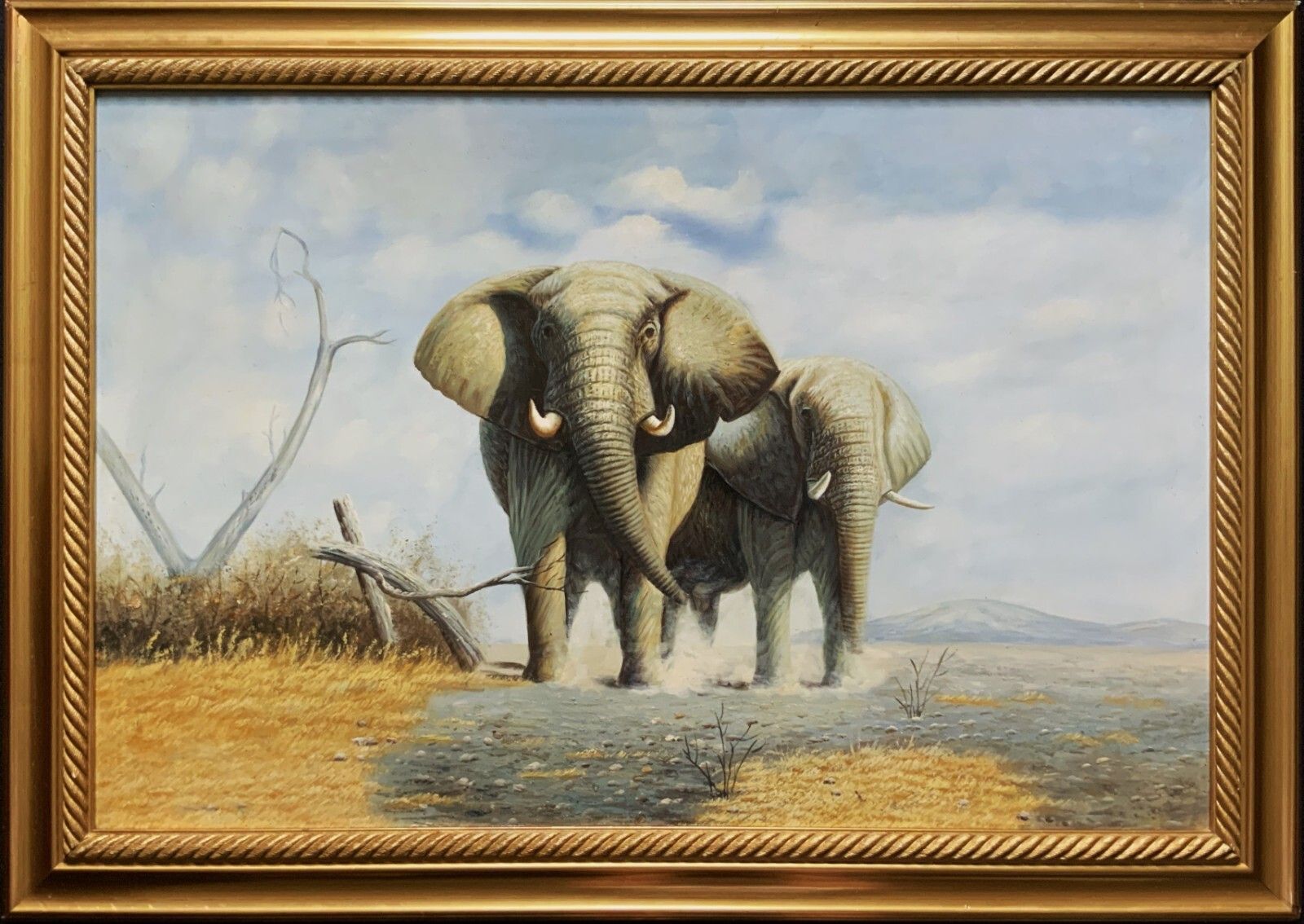Circle Of David Sheppard (1931 2017) Large Superb Elephant Wildlife Oil Painting