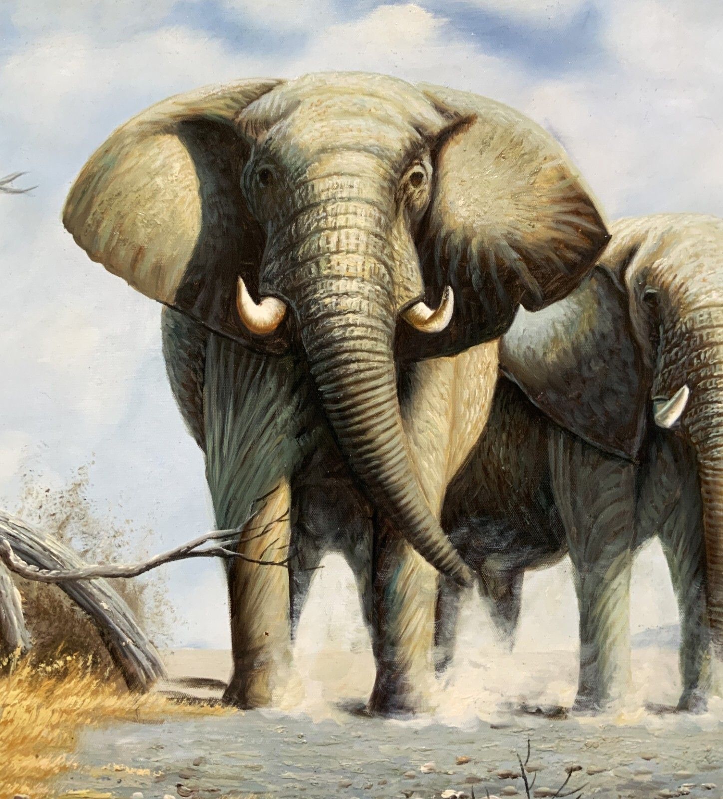 Circle Of David Sheppard (1931 2017) Large Superb Elephant Wildlife Oil Painting photo buy
