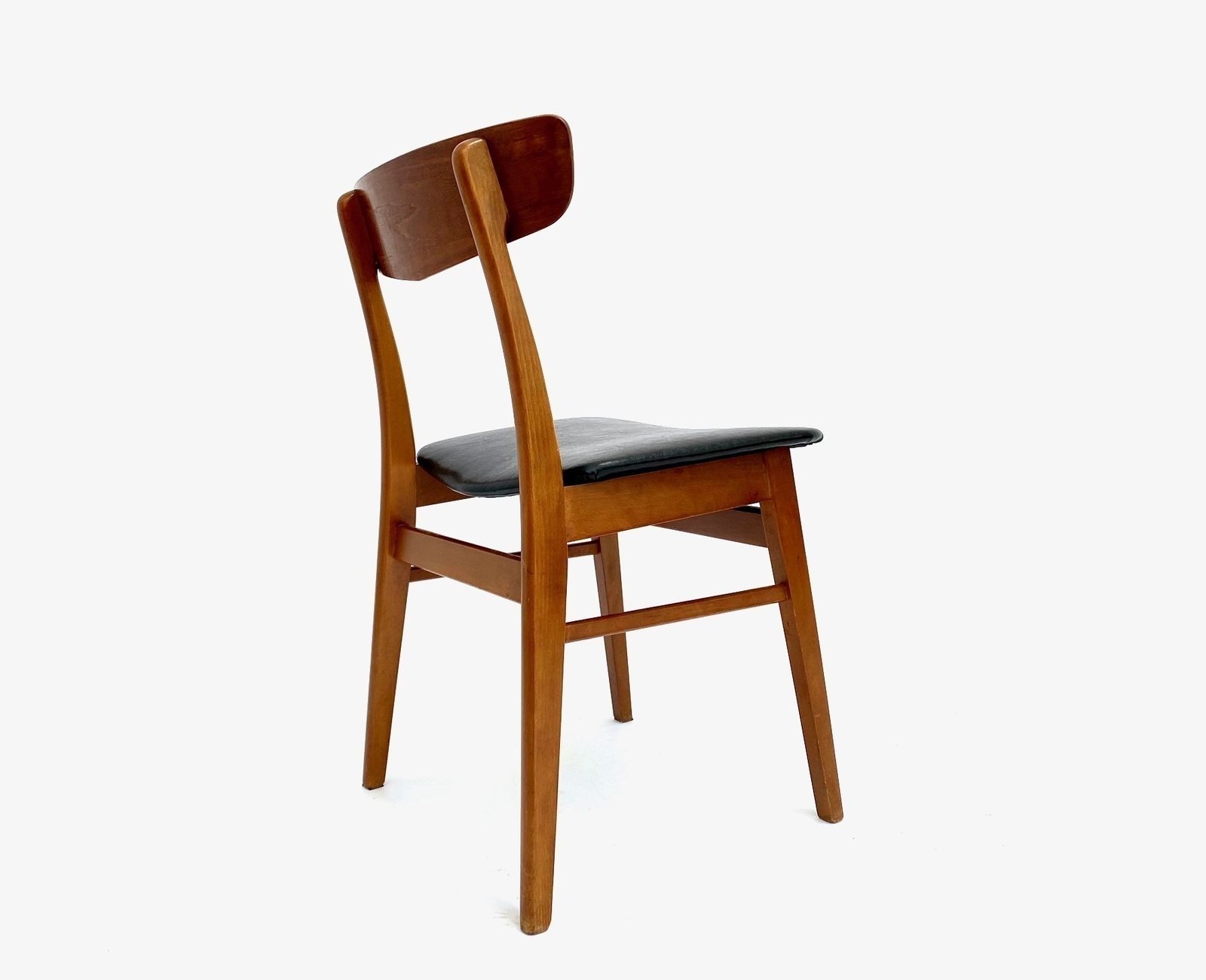 photo for sale Danish Farstrup Set Of 6 Teak & Beech Black Vinyl Dining Chairs Mid Century 1960s