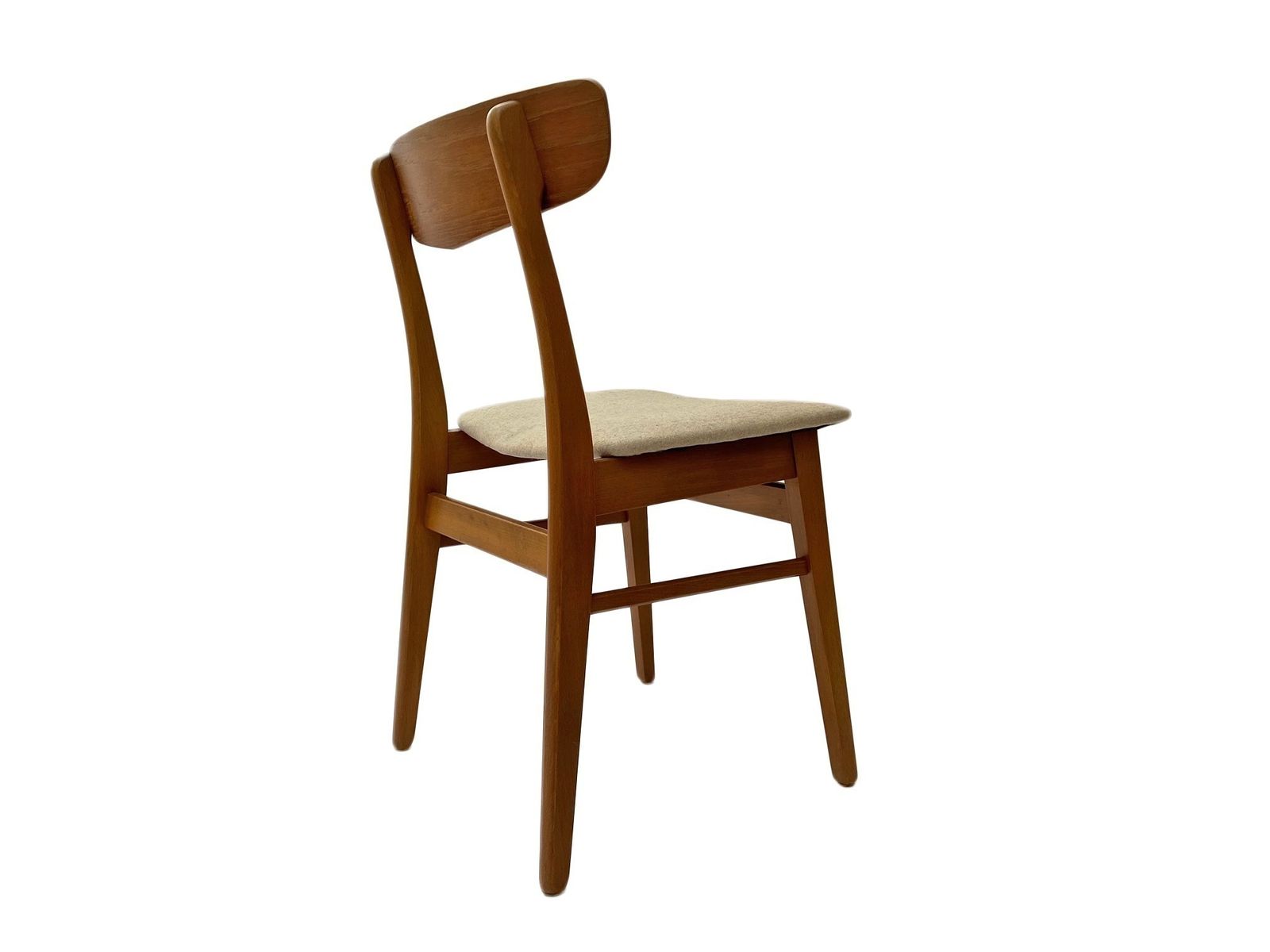 Danish Farstrup Set Of 6 Teak And Beech Cream Wool Dining Chairs Mid Century 1960s photo vinterior