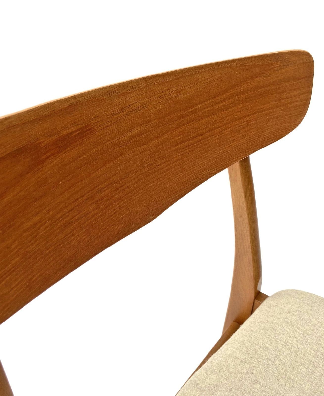 photo furniture Danish Farstrup Set Of 6 Teak And Beech Cream Wool Dining Chairs Mid Century 1960s