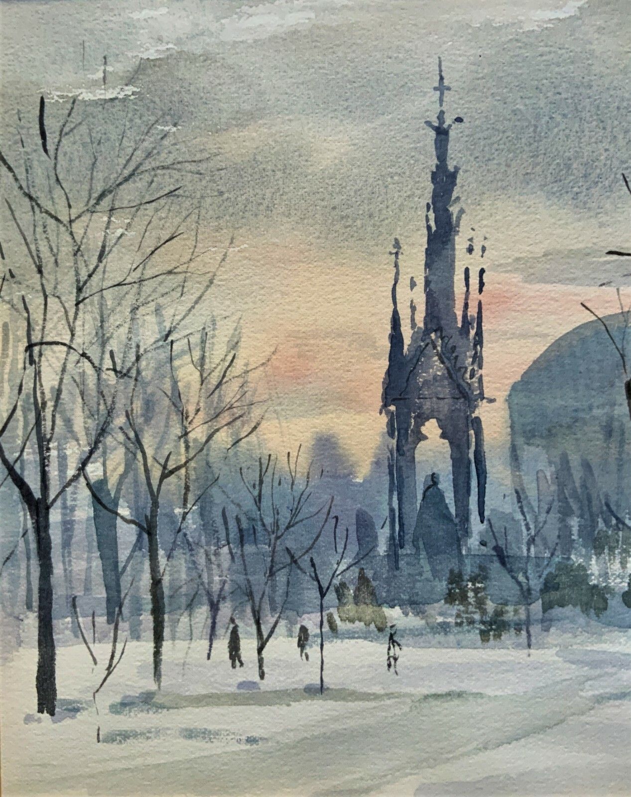 The Albert Memorial Kensington Gardens, London In Winter Watercolour Painting photo 135.0