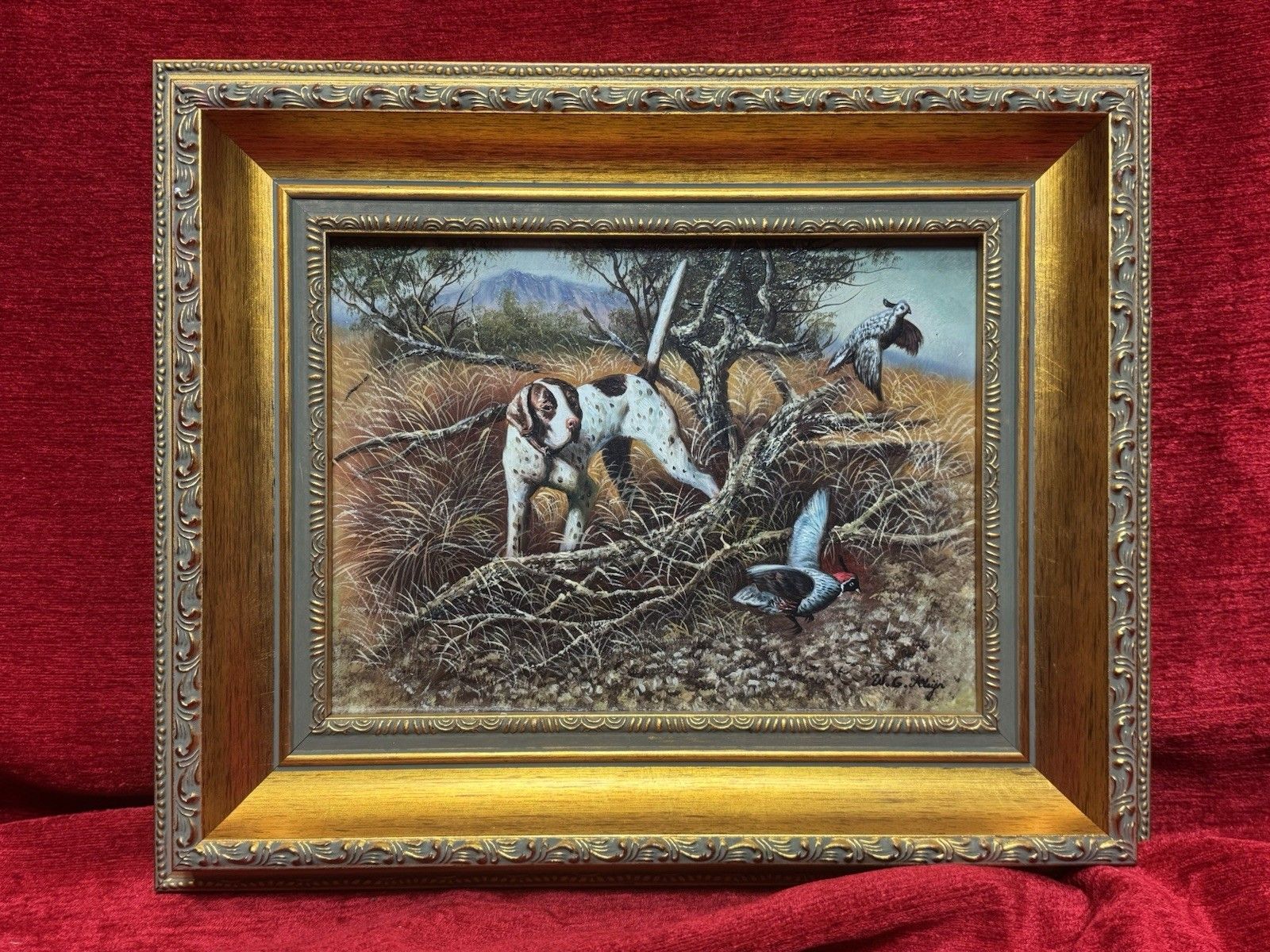 Country Landscape Pointer Hunting Dog Stalking Pheasants Oil Painting W G Keeyn photo furniture