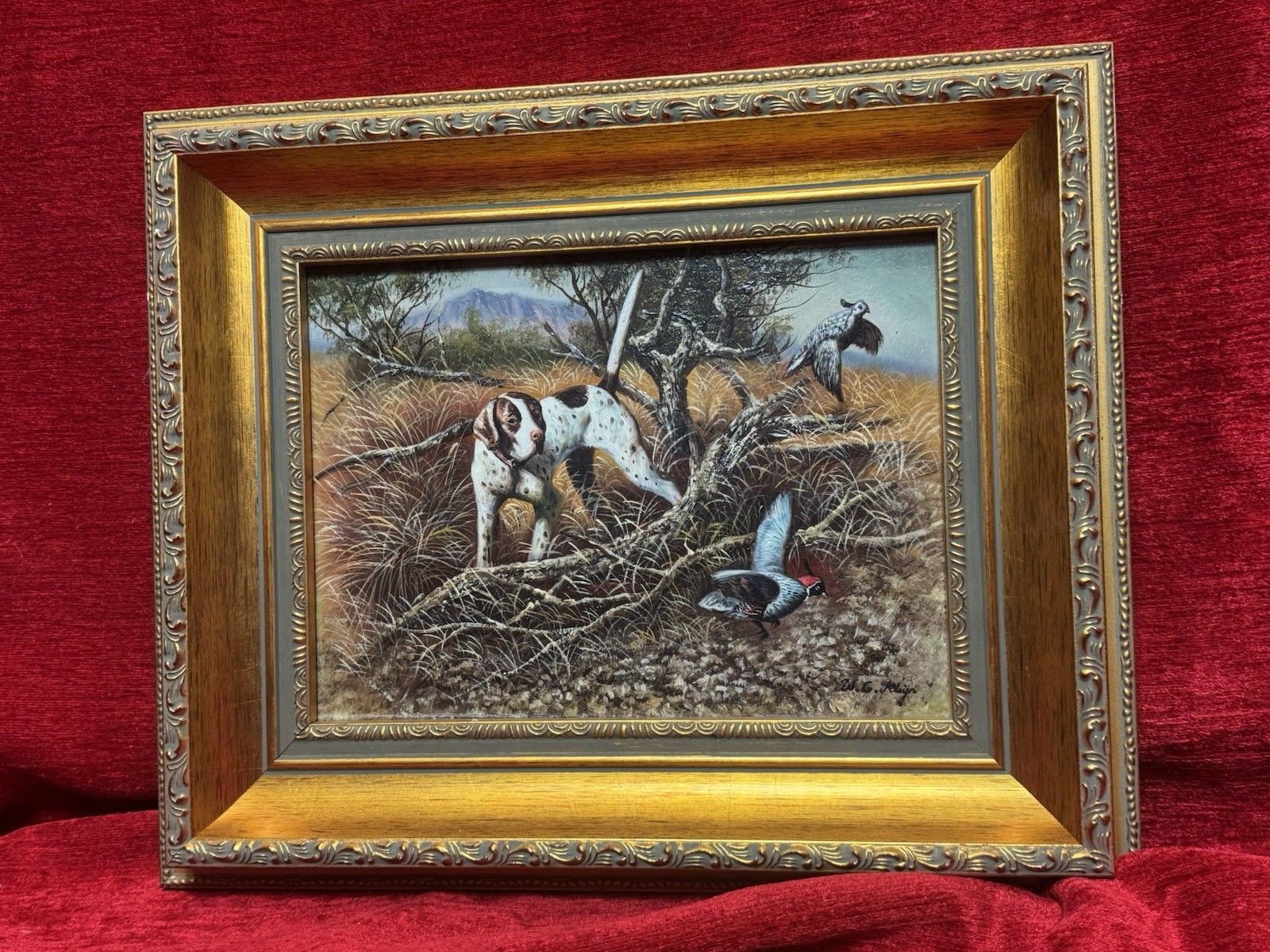 Country Landscape Pointer Hunting Dog Stalking Pheasants Oil Painting W G Keeyn photo vinterior